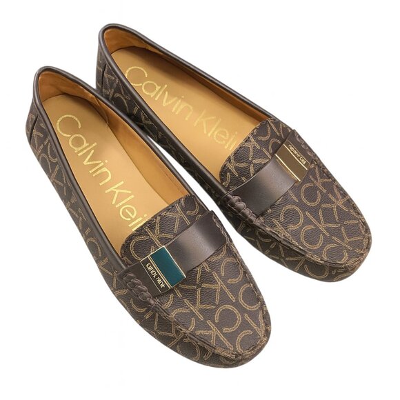 Calvin Klein Women Lisa Monogram Loafers Size 9.5M Brown NWT - Picture 1 of 7
